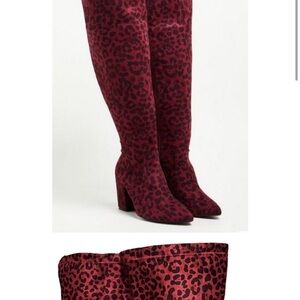 Leopard Print Over-the-Knee Boots - Red
